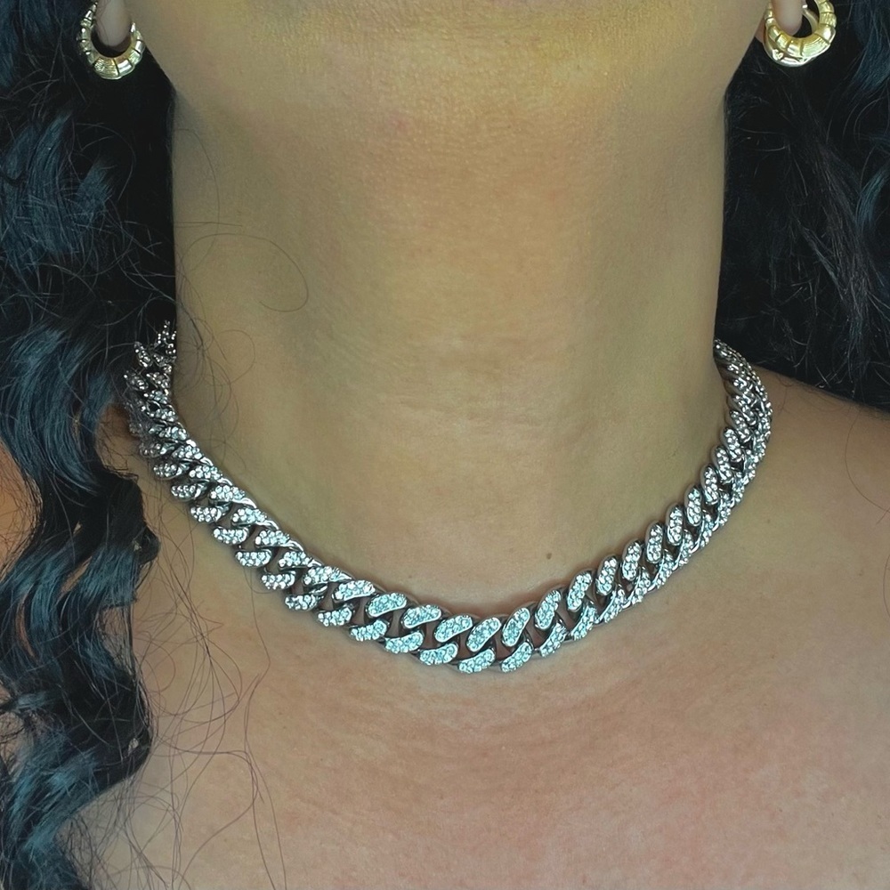 Cuban Link BLING Chain Necklace Ladies 18 inch silver toned piece NEW